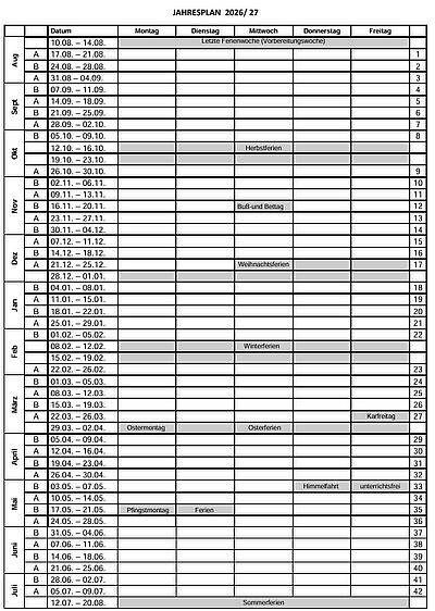 Schul-Jahresplan 2026/2027