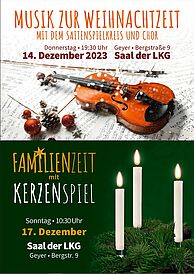 Musik zur Weihnachtszeit mit dem Saitenspielkreis und Chor am 14.12. um 19:30 Uhr