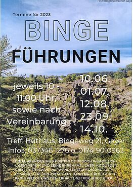 Termine für Bingeführungen der Bergbrüderschaft e.V. 2023