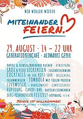 Miteinander feiern am 29.08. am Generationencafe für die ganze Familie, 14-22 Uhr