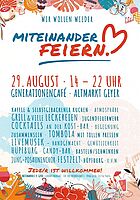 Miteinander feiern am 29.08. am Generationencafe für die ganze Familie, 14-22 Uhr