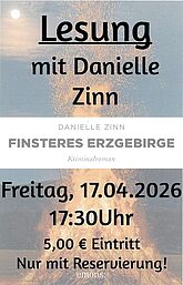 Lesung mit Danielle Zinn im Buchladen Bibliomanie am 17.04.26 17:30 Uhr, nur mit Voranmeldung