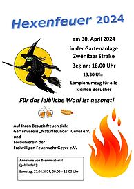 Hexenfeuer am 30.4.24 in der Gartenalage Zwönitzer Str. ab 18 Uhr mit Lampionumzug
