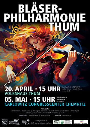 Bläserphilharmonie Thum lädt am 20.04.24 ins Volkshaus Thum, Beginn 15 Uhr