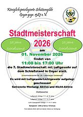 Stadtmeisterschaft Schützen am 01.11.26 von 11 - 17 uhr