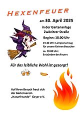 Hexenfeuer am 30.04. in der Gartenanlage "Naturfreunde Geyer" ab 18 Uhr